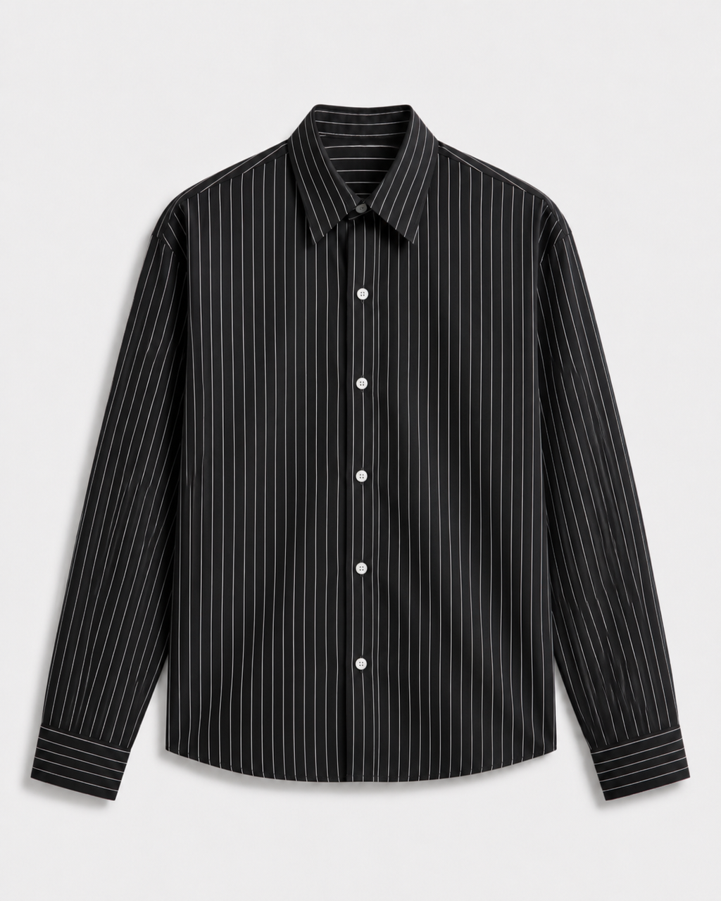 Lusedo Black Cropped Pinstripe Shirt