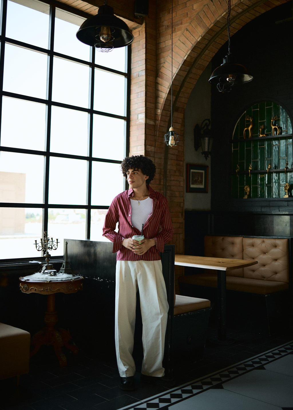 Lusedo Burgundy Cropped Pinstripe Shirt
