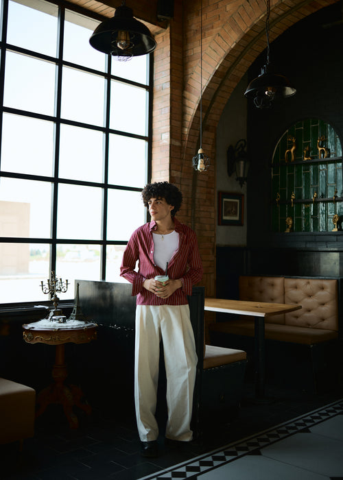 Lusedo Burgundy Cropped Pinstripe Shirt