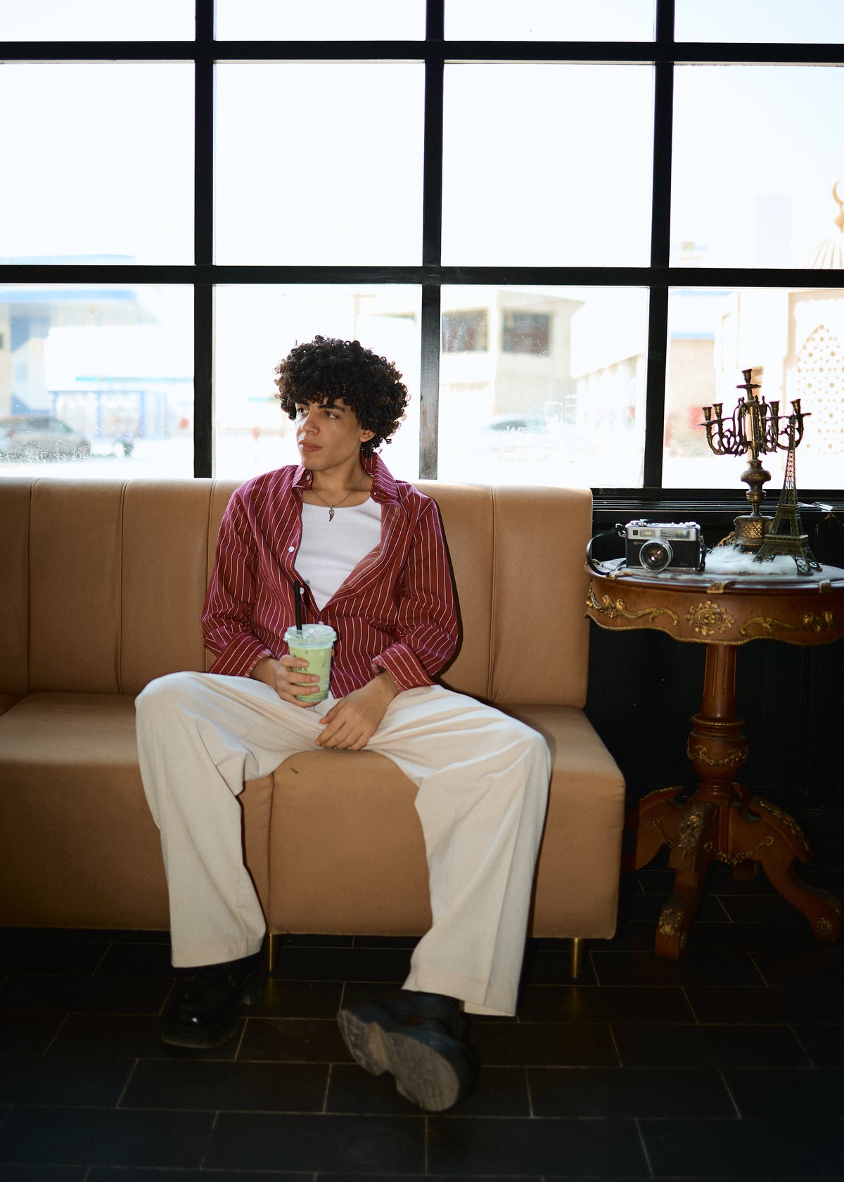 Lusedo Burgundy Cropped Pinstripe Shirt