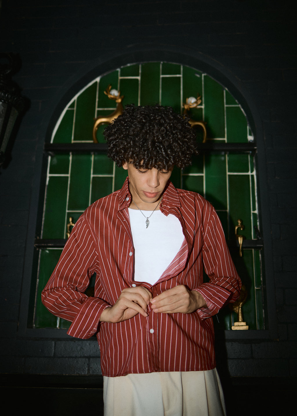 Lusedo Burgundy Cropped Pinstripe Shirt