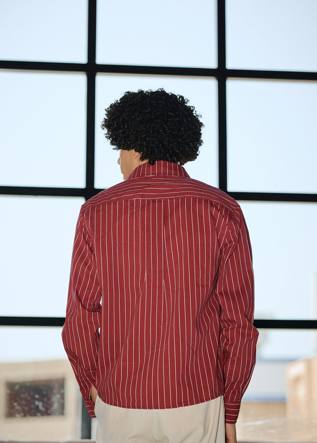 Lusedo Burgundy Cropped Pinstripe Shirt