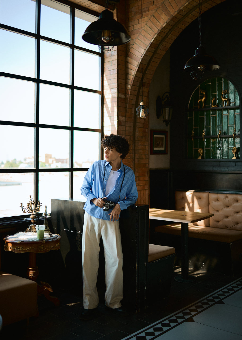 Lusedo Sky Blue Cropped Pinstripe Shirt