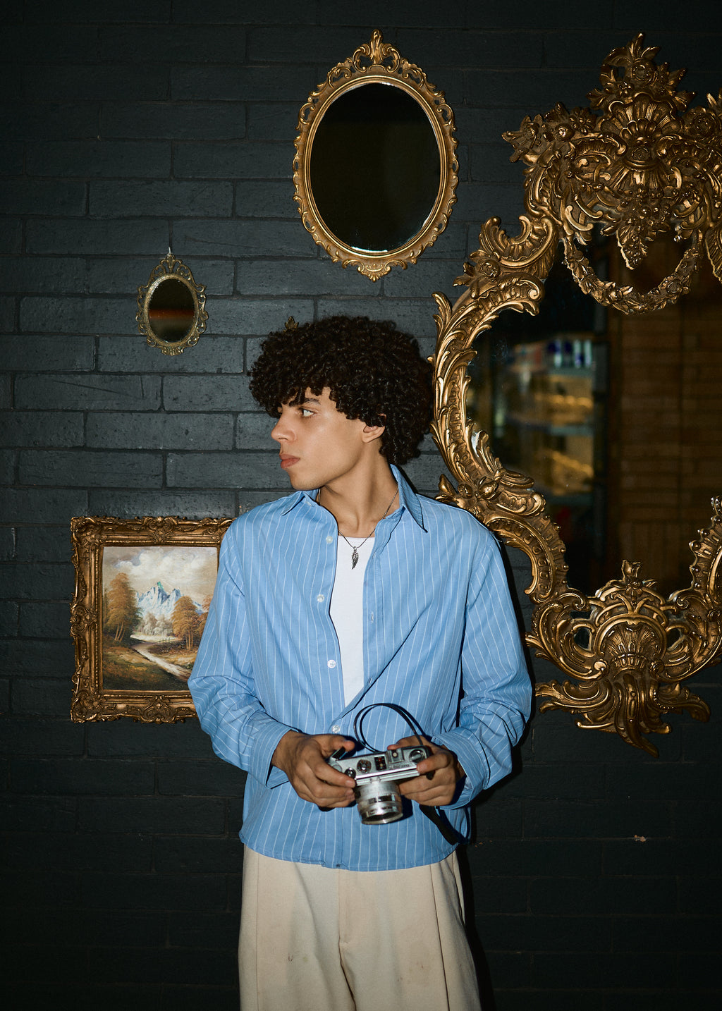 Lusedo Sky Blue Cropped Pinstripe Shirt
