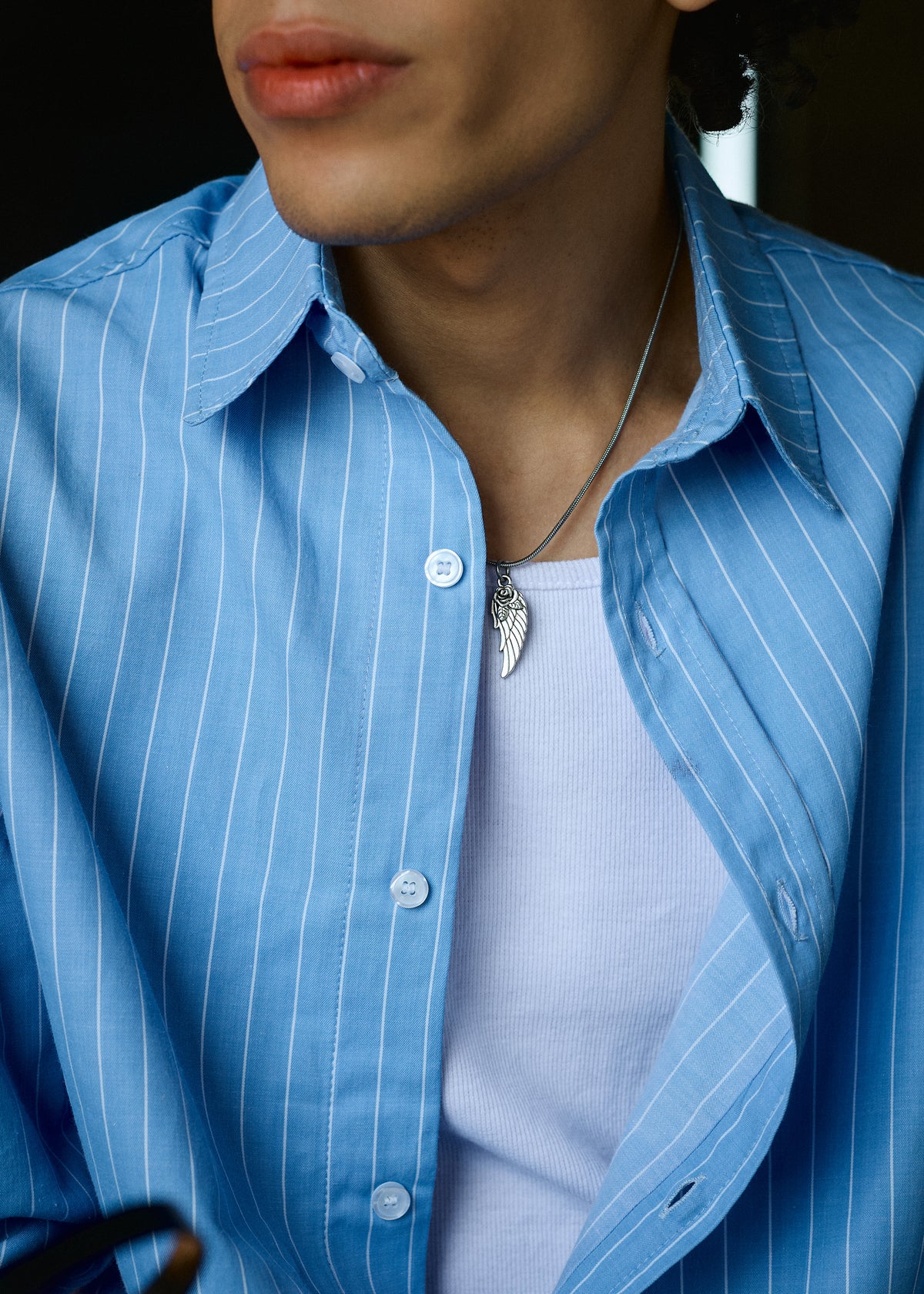 Lusedo Sky Blue Cropped Pinstripe Shirt