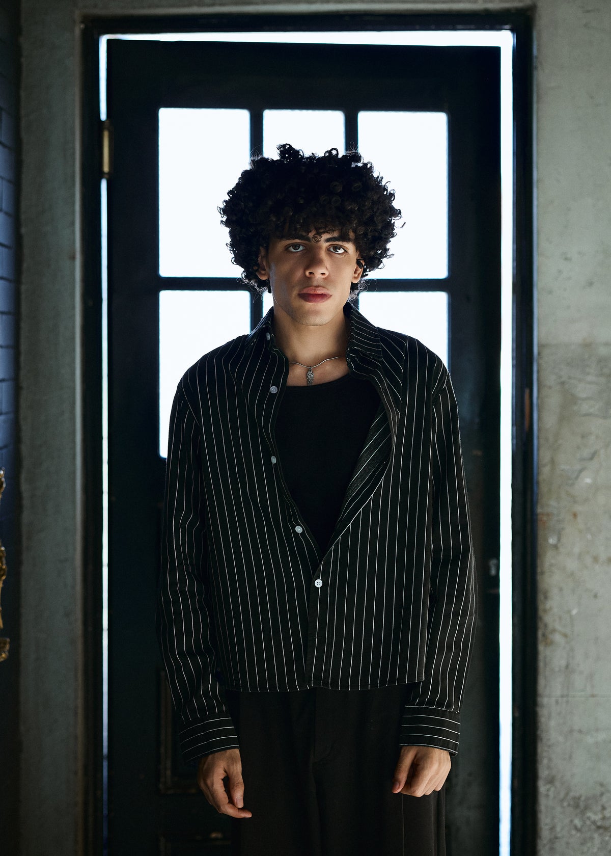Lusedo Black Cropped Pinstripe Shirt