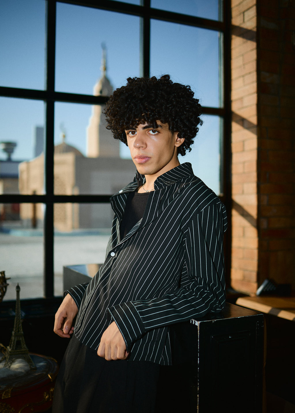 Lusedo Black Cropped Pinstripe Shirt