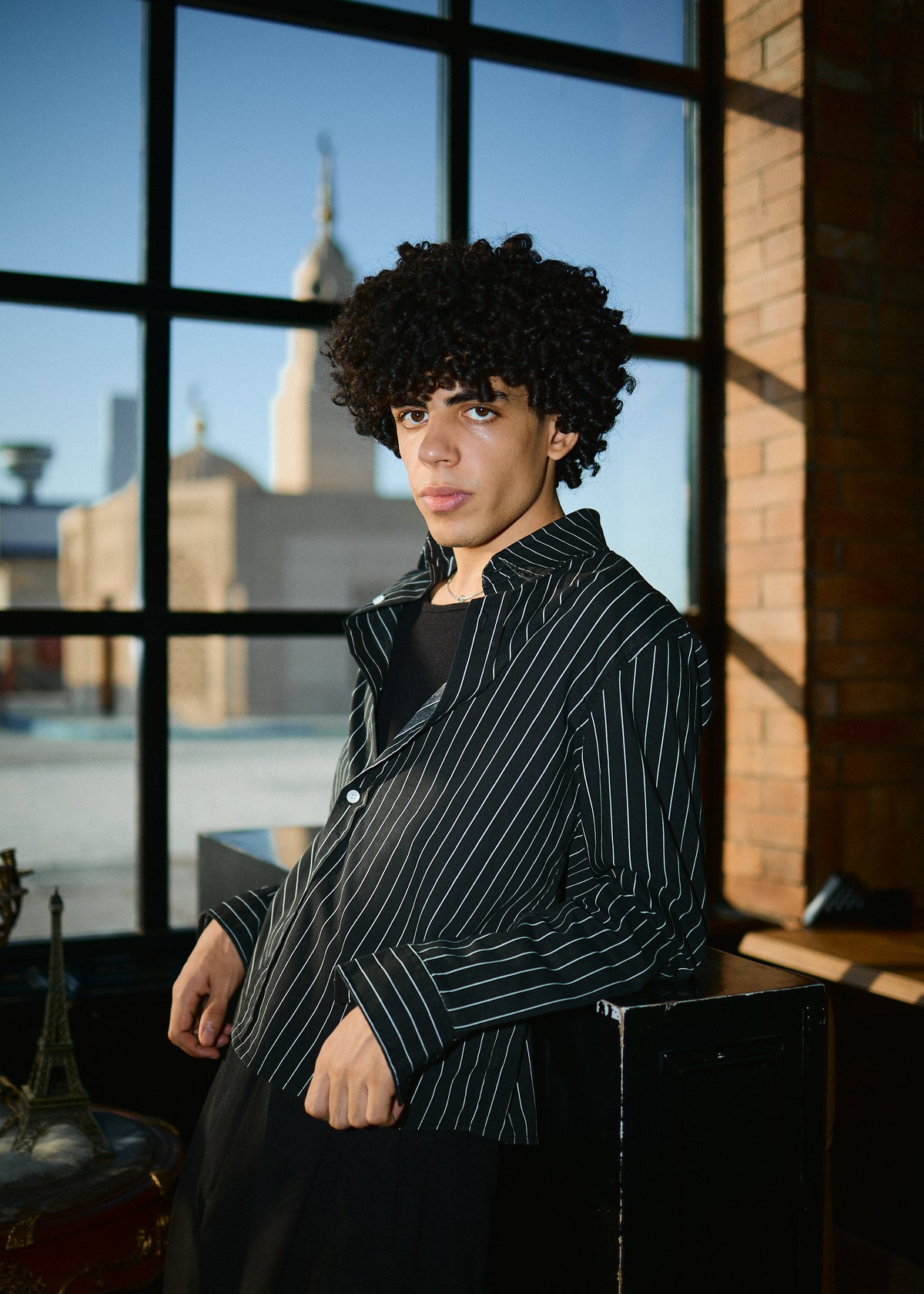 Lusedo Black Cropped Pinstripe Shirt